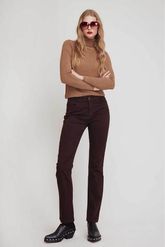 Sarah Lawrence γυναικείο τζην παντελόνι βαμβακερό μονόχρωμο Straight Fit - 2-450100 Καφέ
